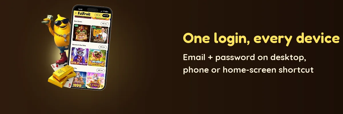 FatFruit lemon mascot with the mobile lobby: one FatFruit login on every device