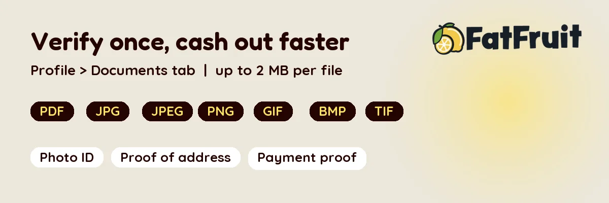 FatFruit account verification: accepted file formats and documents for the Documents tab